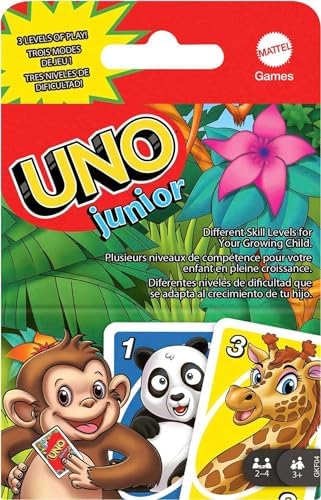 Mattel Games ​UNO Junior Move! Card Game for Kids Featuring Active Play, Simple Rules, 3 Levels of Play & Matching Mattel Games