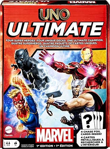 Игровой набор UNO Ultimate Marvel: 4 колоды персонажей, 4 коллекционные фольгированные карты, для 2-4 игроков Mattel Games