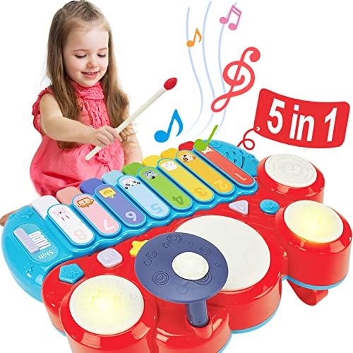 hahaland Baby Musical Toys, 3 in 1 Piano Keyboard Xylophone Drum Set for 1 Year Old Girls Toys, Learning Toys for Toddlers 1-3, Baby Piano 12-18 Months - 1 2 3 4 Year Old Girl Toys Birthday Gift hahaland