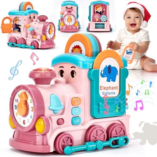 hahaland Toys for Ages 2-4 Xmas Gift for Ages 1-4, 24-in-1 Musical Train with Talking Flash Cards – Bilingual Learning Toy (EN/ES) for Girls, Fine Motor Skills Toy Fun Toddler Educational Gift Hahaland