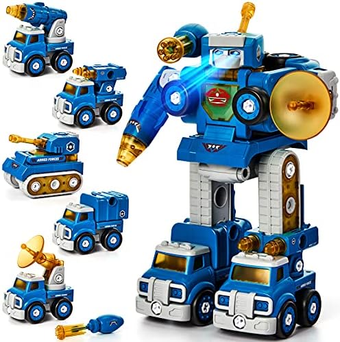 4 Year Old Boy Toys - 3 in 1 Take Apart Helicopter, Missile Truck, Ship Transform to Robot Boys Toys Age 4-6 Year Old Boys Girls STEM Toys for Ages 5-7 Hahaland