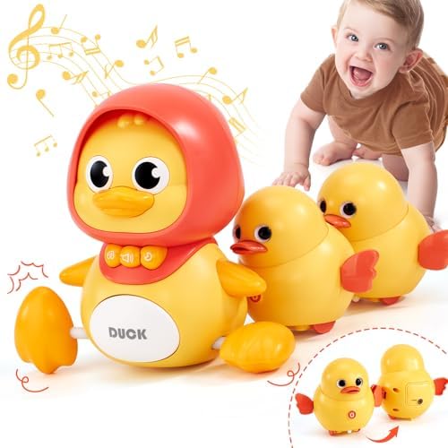 hahaland Crawling Baby Toys - Musical Mother Duck and Ducklings Toy - Tummy Time Toys Baby Development Toys - Christmas Baby Girl Boy Shower Gifts Hahaland