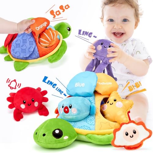 hahaland Montessori Toys for Babies 6-12 Months-6 PCS Stuffed Animals Baby Activity Soft Crinkle Toys Fine Motor Skills Learning Toy Infant Sensory Toys for Babies 6 9 12 18 Months Gift Hahaland