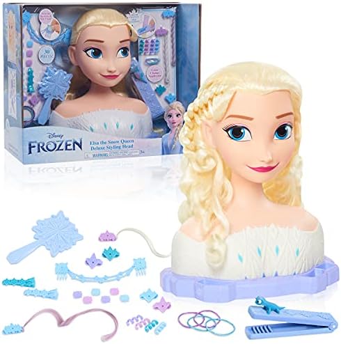 Disney Frozen Deluxe Elsa Styling Head, Blonde Hair, 18 Piece Pretend Play Set, Wear and Share Accessories, Officially Licensed Kids Toys for Ages 3 Up by Just Play Just Play