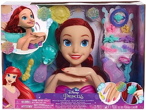 Disney Princess Just Play Shimmer Spa Ariel 8-inch Styling Head, 20-Pieces, Red Hair, Pretend Play, Officially Licensed Kids Toys for Ages 3 Up Just Play