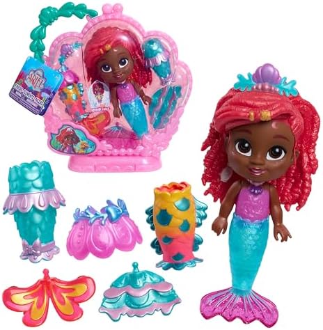 Just Play Disney Junior Pop Tails Ariel 7-inch Doll and Accessories, 9-Pieces, Kids Toys for Ages 3 Up Just Play