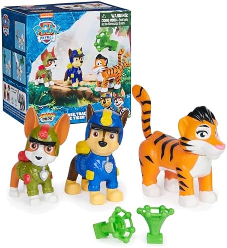 Paw Patrol: Jungle Pups Chase, Tracker & Tiger Action Figures with Projectile Launcher, Kids Toys for Boys and Girls Ages 3 and Up Paw Patrol