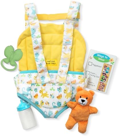 Melissa & Doug Mine to Love Carrier Play Set for Baby Dolls with Toy Bear, Bottle, Rattle, Activity Card, 14.25 x 8.25 x 2.5 Melissa & Doug