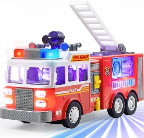 JOYIN LED Fire Truck Toy for Toddlers - LED Projections & Sirens, Bump and Go Fire Engine Trucks with Mode Switch & Volume Control, Boys&Girls Firetruck, Kids Birthday JOYIN