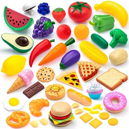 Joyin 50 Piece Set of Kitchen Toys, Dinnerware, Dummy Fruits, Vegetables, Plastic Accessories for Children Educational Learning Toy, Role Play Gift JOYIN