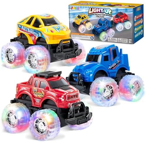 JOYIN 3 Pack Light Up Monster Truck Set, Toy Truck Set for Boys and Girls, Led Race Truck for Kids, Present for Boy Girl 3 4 5 6 JOYIN