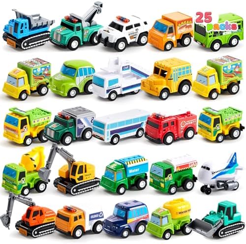 JOYIN 25 Pieces Pull Back Cars and Trucks Toy Vehicles Set for Toddlers, Girls and Boys Kids Play Set, Die-Cast Car Set, Kids Party Favors, Stocking Stuffers, Kids Presents Toys JOYIN