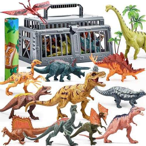 JOYIN Dinosaur Toys with Activity Play Mat & Storage Cage, 19 PCS Realistic Dinosaur Figures & Trees for Toddlers, dinosaurPlayset Toys for Kids Ages 3-5, Dinosaur Toys for Boys and Girls Gift JOYIN