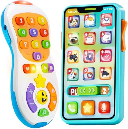 JOYIN Upgraded Toy Phone and Remote Control Set, 90+ Music and Learning Phrases, Baby Toys 6-12 Months, Toddler Birthday Gifts for 1 2 3+ Year Old Girs Boy Toys, Holiday Stocking Stuffers JOYIN