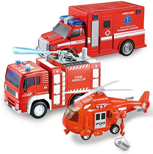 JOYIN Toddler Fire Truck Toys for 3 4 5 6 7 Year Old Boys - Fire Engine, Emergency Vehicle, Kids Firetruck, Friction Powered Car with Lights and Sounds, Christmas Birthday Gifts for Boys Girls Age 3-9 JOYIN