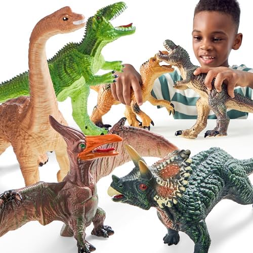 JOYIN Big Dinosaur Toys for Toddlers, 6 Piece Large Soft Dinosaur Figures with an Educational Book, Realistic Dinosaur Toys for Kids Ages 1 2 3 4 5, Jumbo Dinosaur Toys for Boys and Girls Gift JOYIN