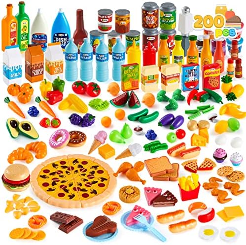 JOYIN 200 Pieces Kids Play Food Deluxe Pretend Food Set Play, Toy Food, Play Kitchen Accessories with Realistic Colors, Toddler Birthday Gift, Party Toys JOYIN