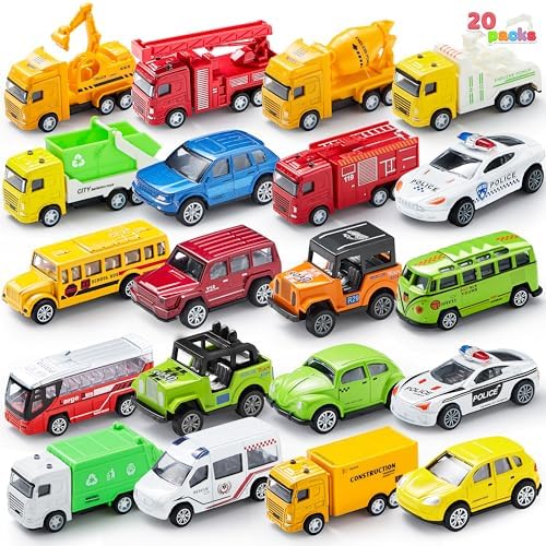 JOYIN 20PCS Die Cast Metal Pull Back Toy Cars, Vehicle Set for Toddlers, Child Party Favors, Cake Toppers, Stocking Stuffers, Race Cars for Boys, Gift Set for Babies JOYIN