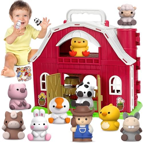 KMUYSL Toys for 1 2 3 Years Old Boys Girls, Big Red Barn Farm Animal Playset for Boys Girls, Learning Toys, Montessori Toys, Christmas Birthday Easter Gift for Baby Kids Toddlers Age 12-18 Months KMUYSL