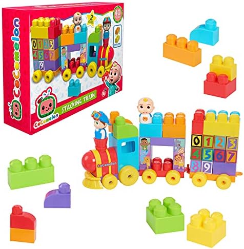 CoComelon Stacking Train, 40 Piece Large Building Block Set, 2 Figures, Colors, Numbers, Officially Licensed Kids Toys for Ages 18 Month by Just Play CoComelon