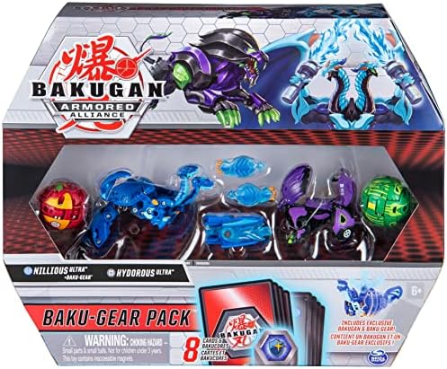 Bakugan Baku-Gear 4-Pack, Nillious Ultra with Baku-Gear and Hydorous Ultra, Collectible Action Figures Bakugan