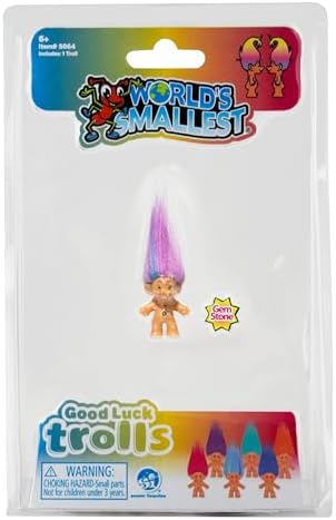 World's Smallest Good Luck Trolls. Mini 1 inch Tall Toy Action Figure with an Extra 1.5 inches of Hair! Six Adorable Good Luck Trolls to Collect! Each Sold Seperately, Style Selected at Random Worlds Smallest