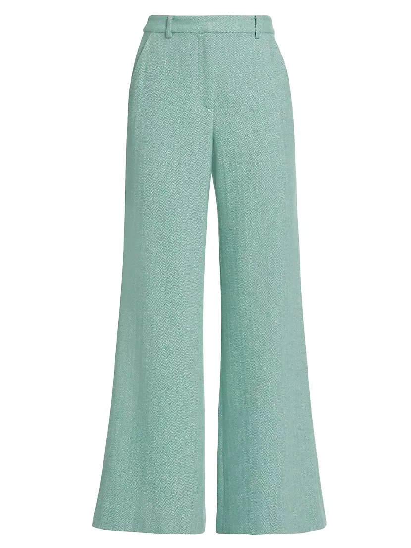 Pilar Wool Herringbone Wide-Leg Pants L'AGENCE