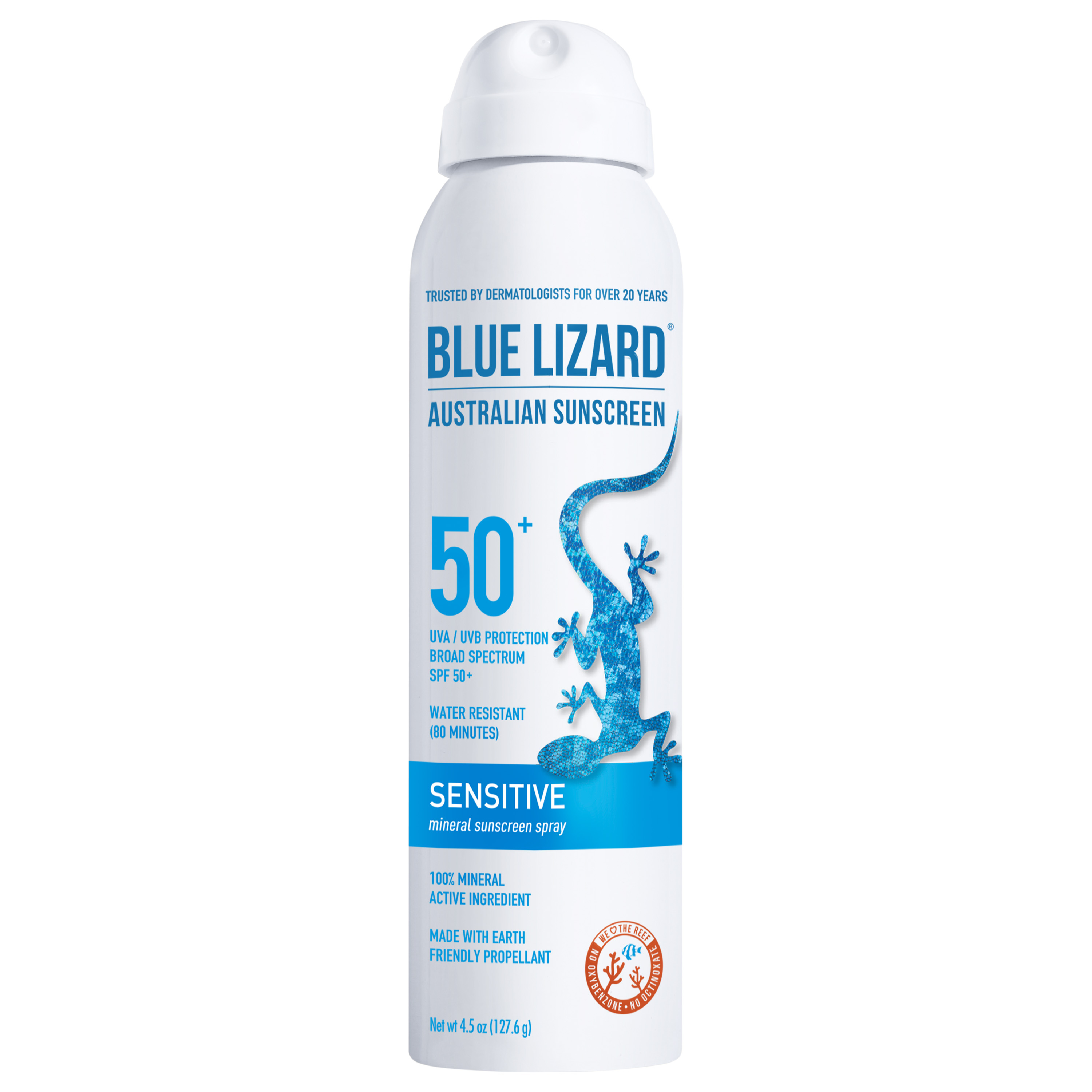 Blue Lizard Sensitive SPF 50 Mineral Sunscreen Spray, Broad Spectrum, 4.5 fl oz Blue Lizard