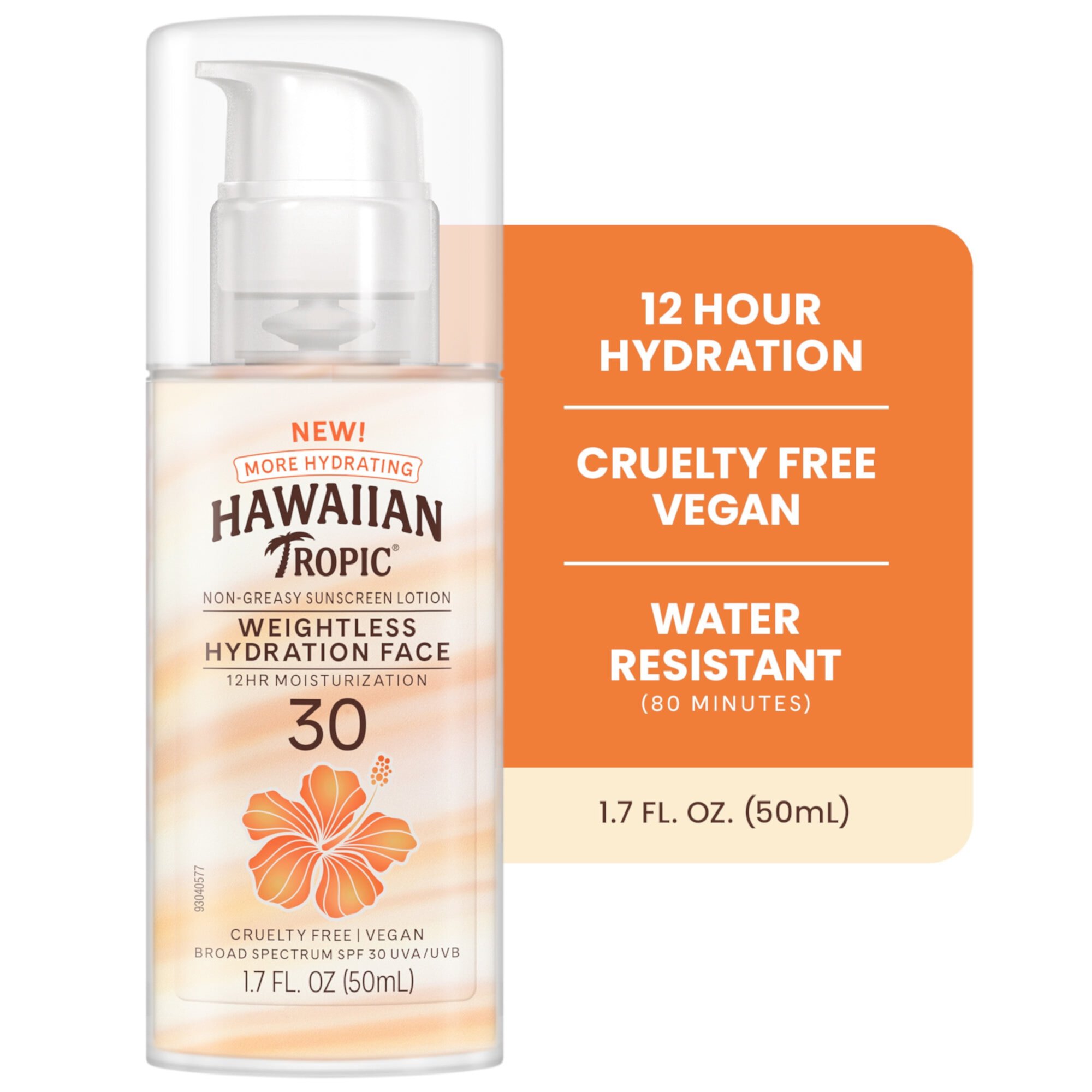 (2 pack) Hawaiian Tropic Weightless Hydration Lotion Sunscreen for Face SPF 30, Travel Size 1.7oz Hawaiian Tropic