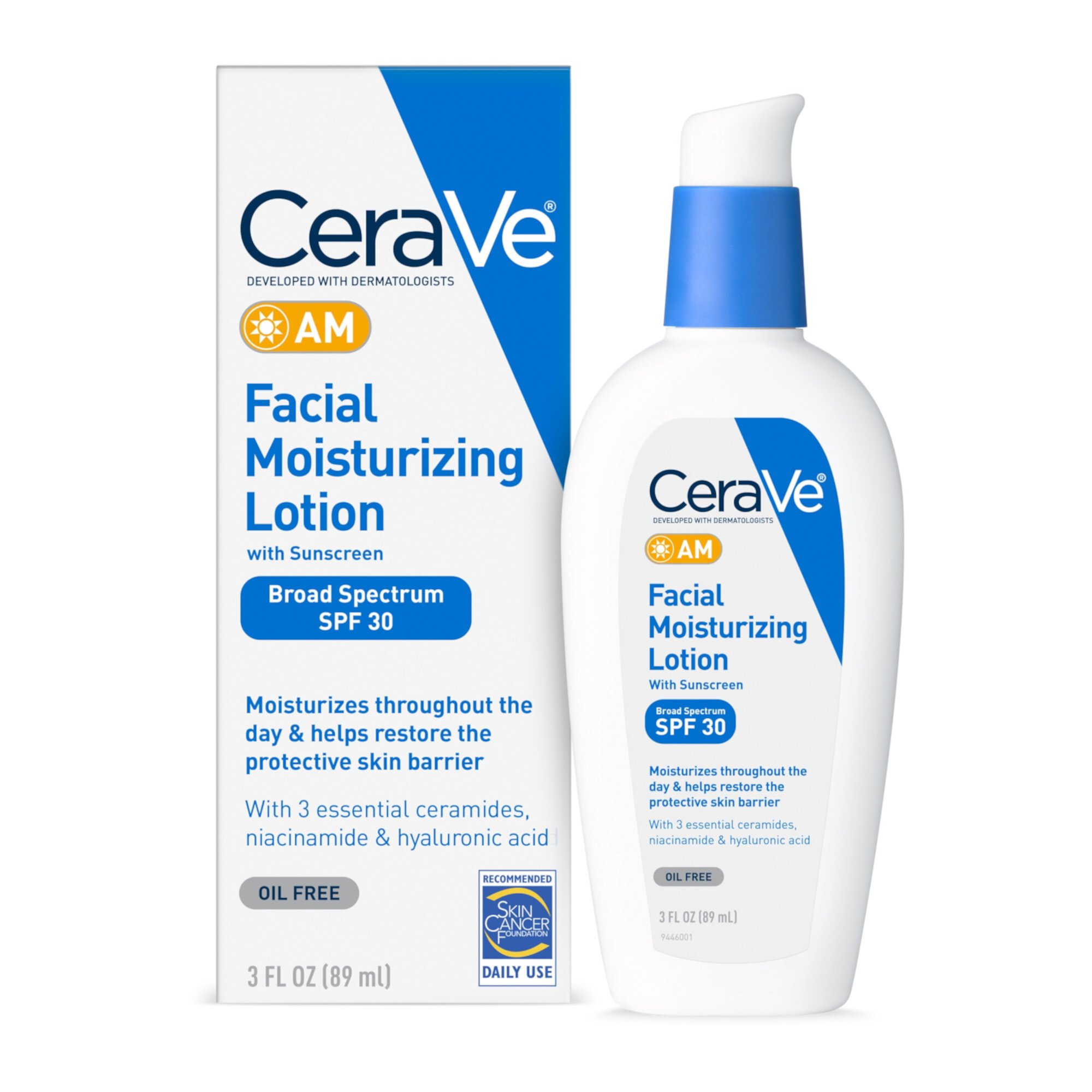 CeraVe AM Lotion Face Moisturizer with SPF 30, Normal to Oily Skin Sun Protection, 2 fl oz CeraVe