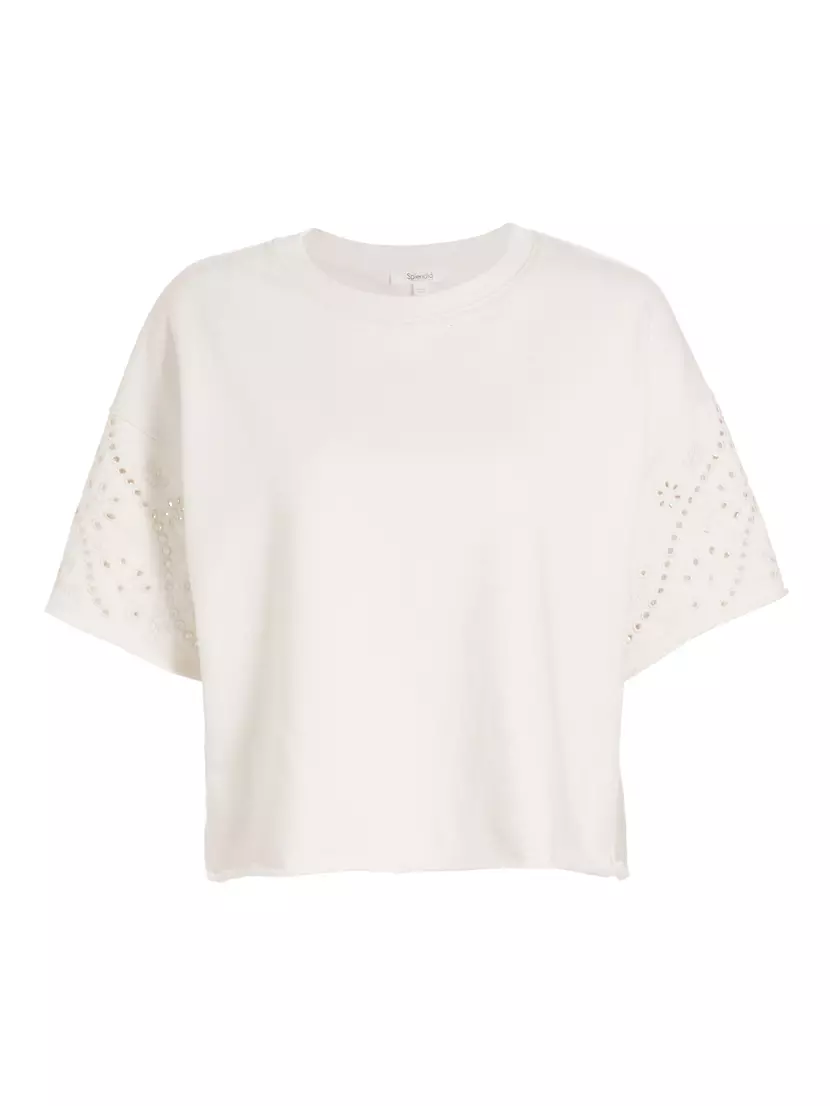 Raylee Eyelet-Embroidered Boxy Short-Sleeve Sweatshirt Splendid