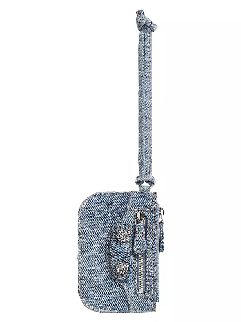 Le Cagole Coin Purse Denim With Rhinestones Balenciaga