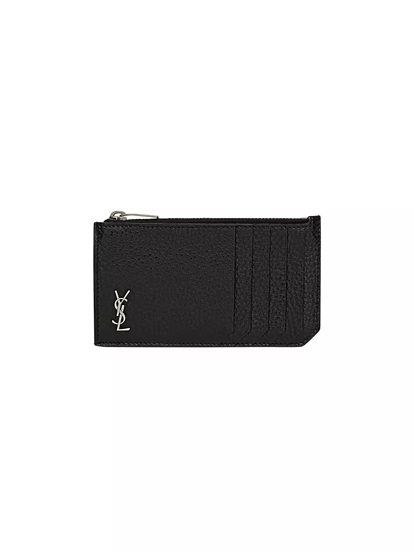 Кошелек с молнией и карманами для карт из кожи 13x7.5 см Saint Laurent