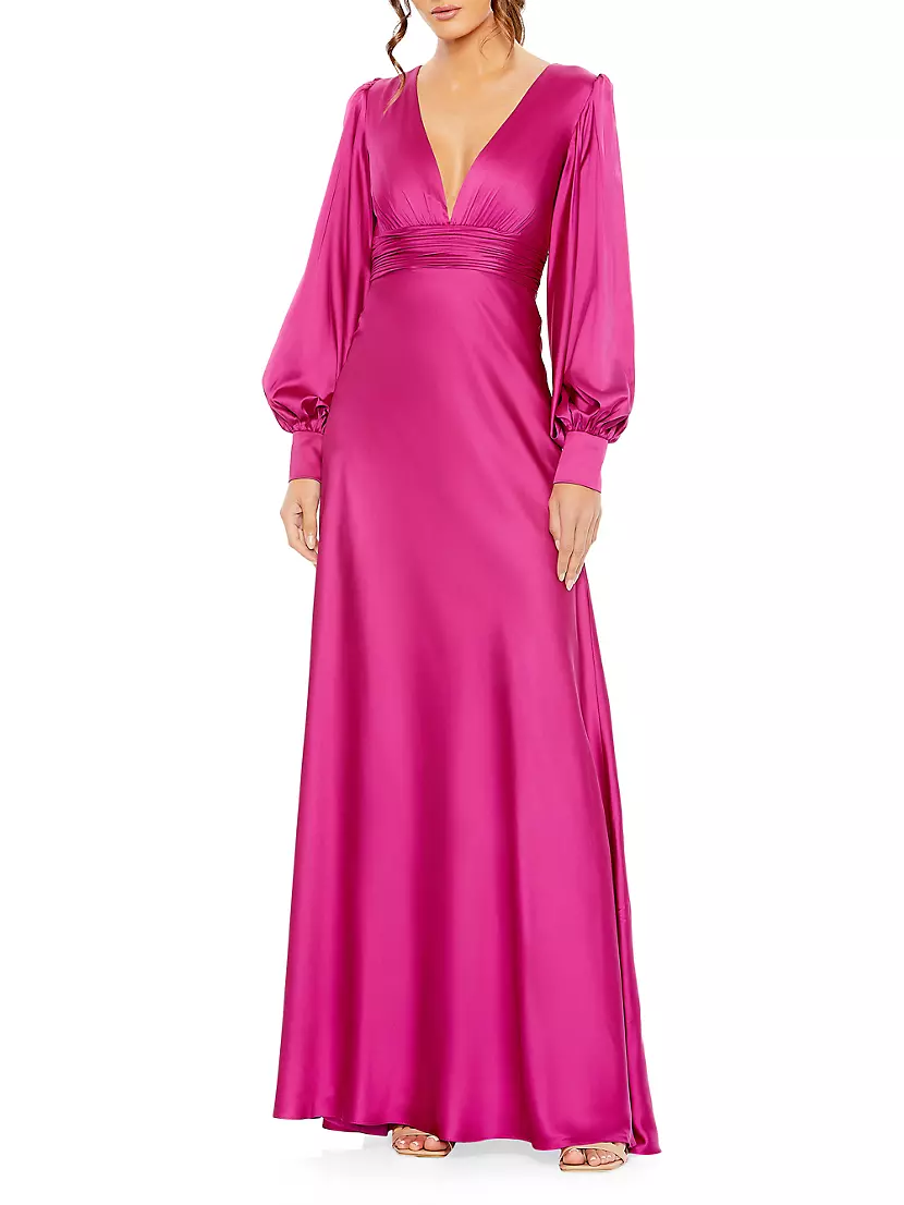 Женский Сарафан MAC DUGGAL Ieena Satin Bishop-Sleeve Gown MAC DUGGAL