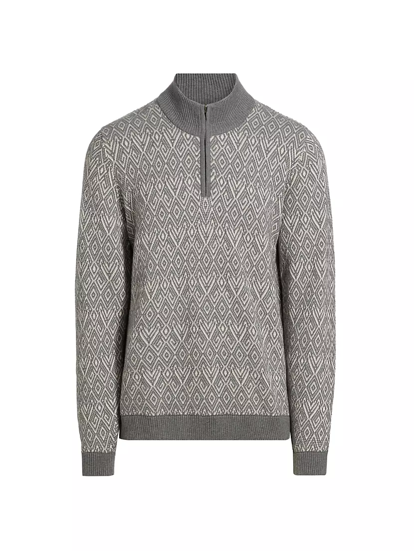 Мужской Пуловер Saks Fifth Avenue Diamond-Print Quarter-Zip Saks Fifth Avenue