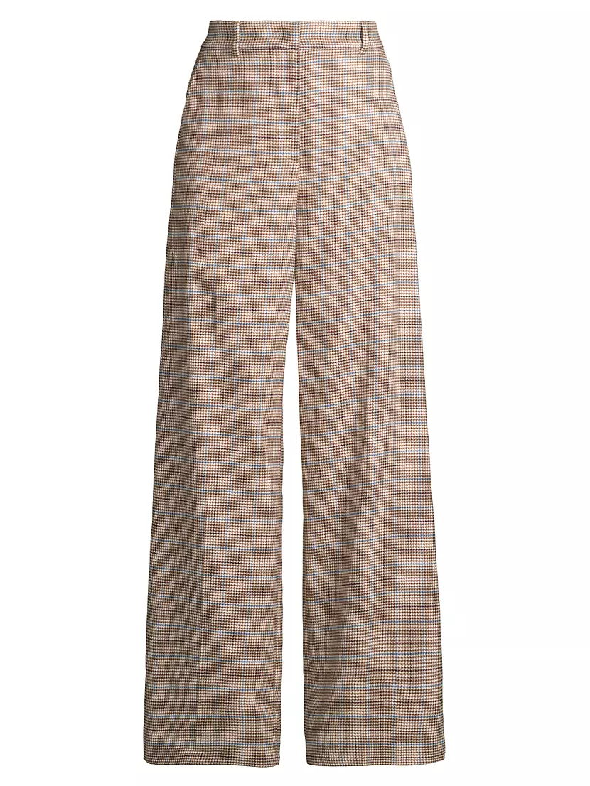 Freda Glen Check Cotton-Linen Wide-Leg Trousers Weekend Max Mara