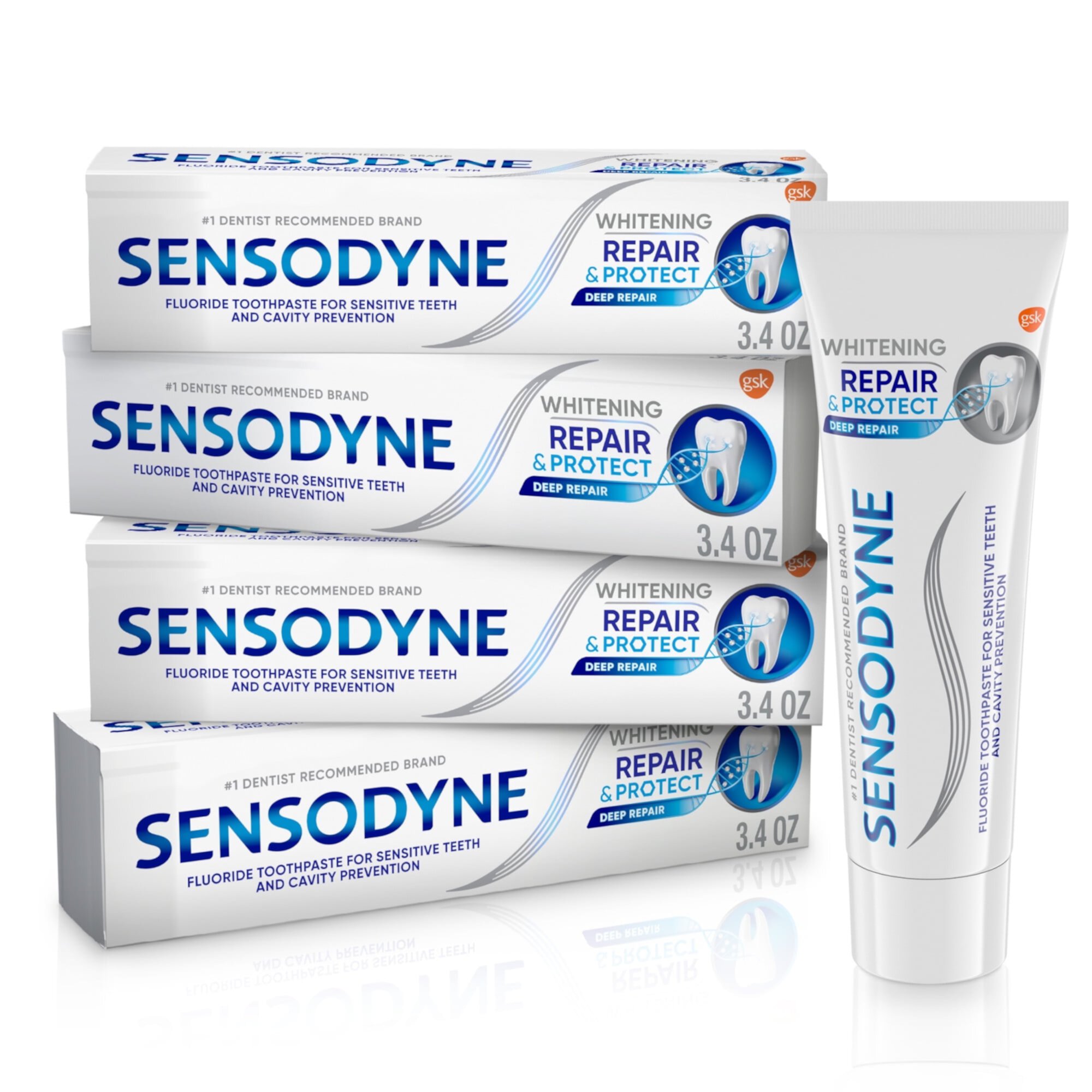 Sensodyne Repair Pasta Dental Blanqueadora y Protect para Adultos, 3.4 Oz, Paquete de 4 Sensodyne