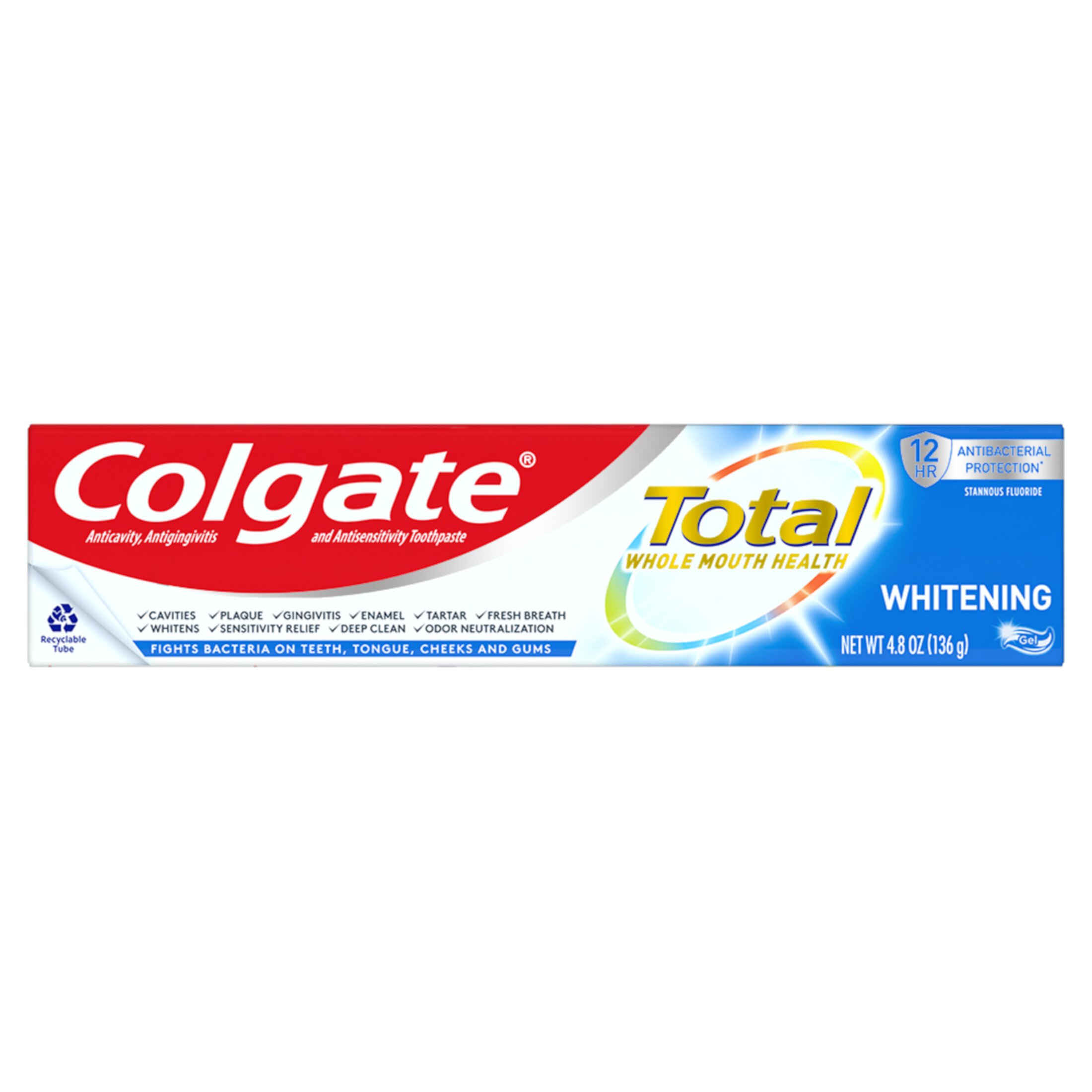 Colgate Pasta de Dientes en Gel Blanqueadora Total - 4.8oz 1PK Colgate