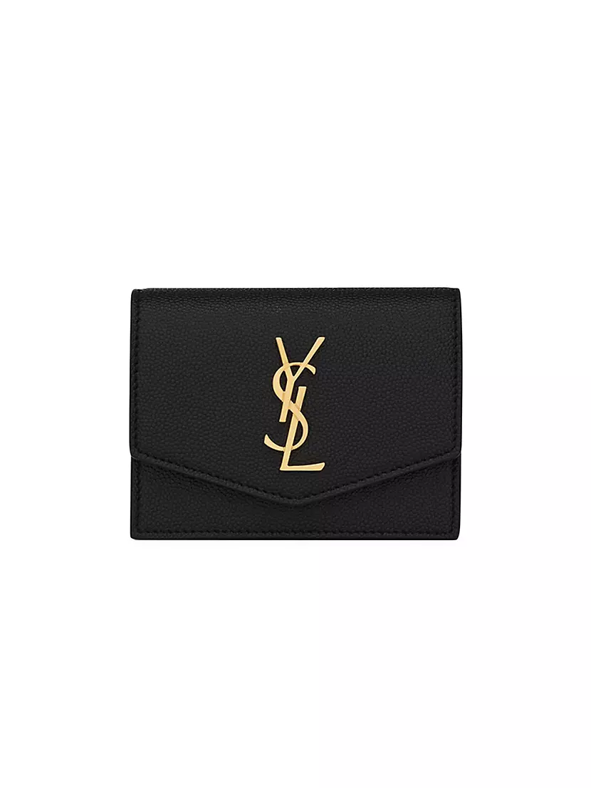 Кожаный визитница с клапаном и пятью карманами, 10 x 8 см Saint Laurent