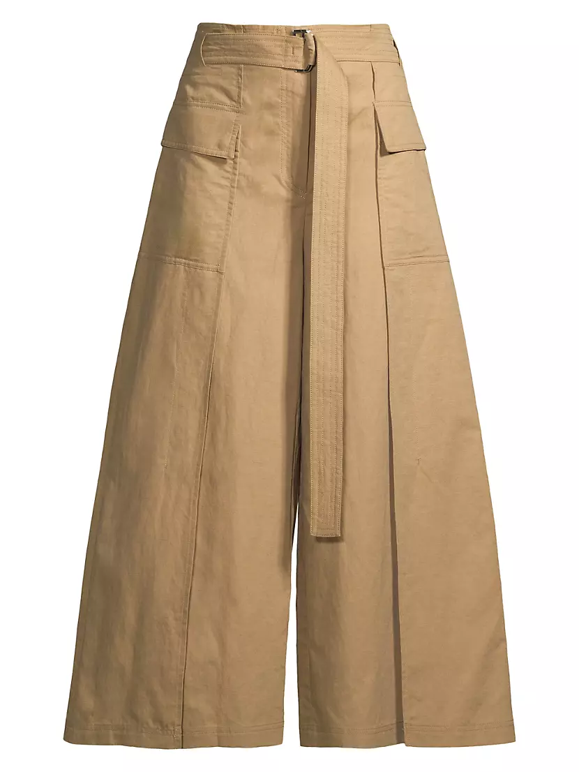 Pinide Cotton &amp; Linen Crop Wide-Leg Pants Weekend Max Mara