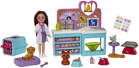 Barbie Doll & Playset with Accessories, Chelsea Can Be Pet Vet Set with Brunette Small Doll, 4 Animals & 18 Pieces Barbie