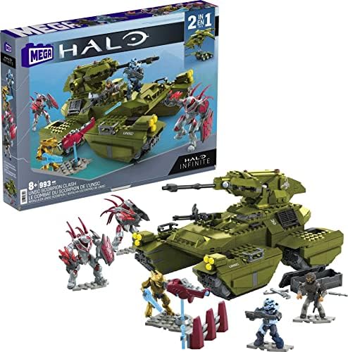 MEGA Halo Toy Building Sets, UNSC Scorpion Clash Tank with 993 Pieces, 5 Micro Action Figures and Display Stands, for Collectors Mega