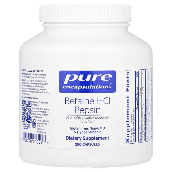 Betaine HCl Pepsin, 250 Capsules (Капсулы) Pure Encapsulations