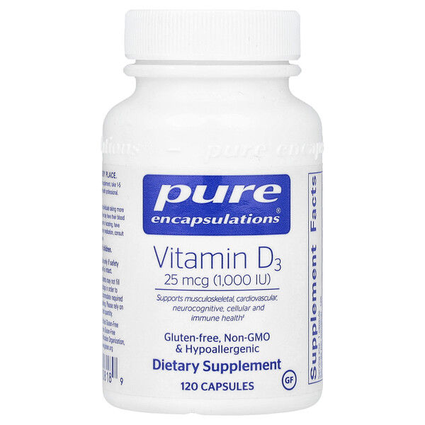 Vitamin D3, 25 mcg (1,000 IU), 120 Capsules (Капсулы) Pure Encapsulations