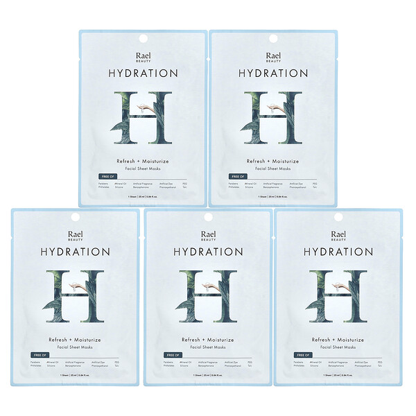 Beauty, Hydration Facial Beauty Sheet Masks, 5 Sheets, 0.84 fl oz (25 ml) Each Rael