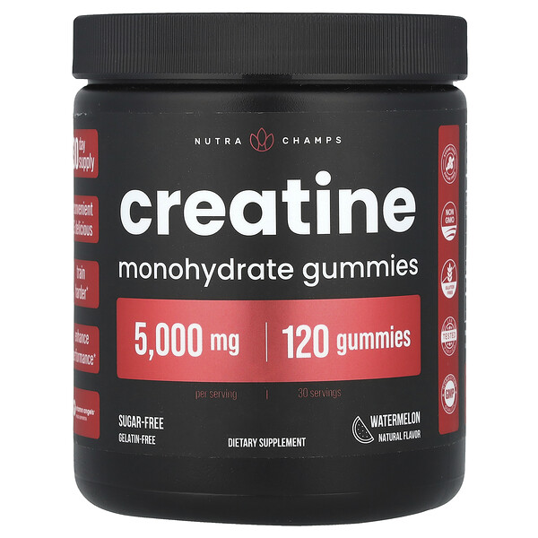 Creatine Monohydrate Gummies, Watermelon, 5,000 mg, 120 Gummies (1,250 mg per Gummy) NutraChamps