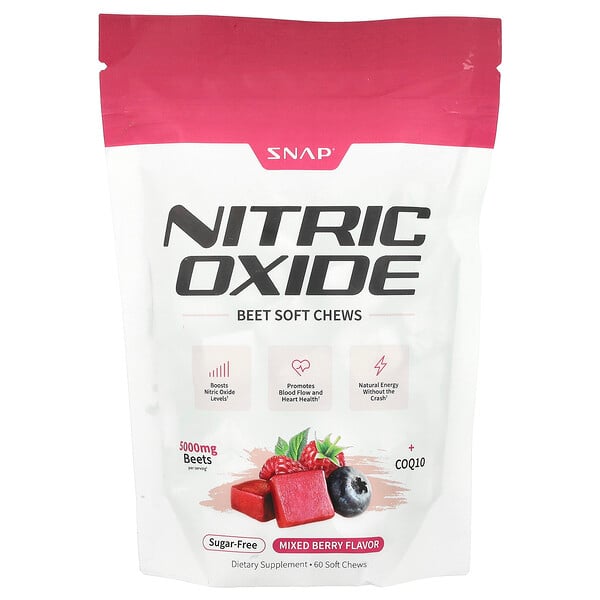 Nitric Oxide Beet Soft Chews, Sugar Free, Mixed Berry, 60 Soft Chews Snap Supplements