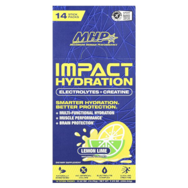 Impact Hydration, Electrolytes + Creatine, Lemon Lime , 14 Stick Packs, 0.52 oz (14.76 g) Each MHP