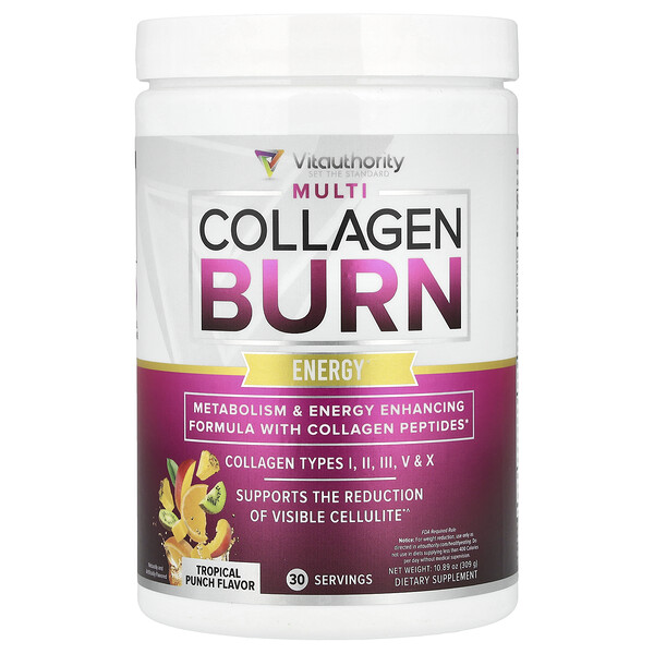 Multi Collagen Burn, Energy, Tropical Punch, 10.89 oz (309 g) Vitauthority