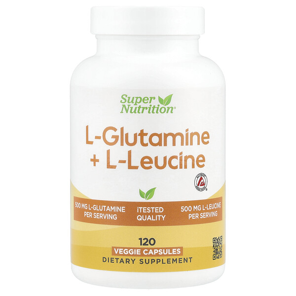 L-Glutamine + L-Leucine, 120 Veggie Capsules (Капсулы на растительной основе) Super Nutrition